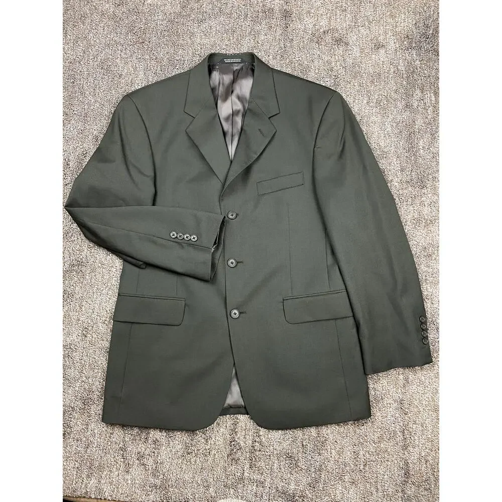 Stafford Mens Olive Green Wool Suit Set 2PC Jacket Pants 38R 29x29 Vintage